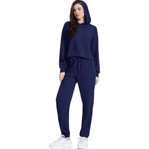 Nuevo conjunto de chándal de lana de algodón para mujer a la moda con logotipo personalizado, ropa de entrenamiento ajustada, chándal para mujer, añade tu propio logotipo - Product Image 6