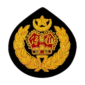 OEM Hands tick abzeichen in Gold und White Bullion Wire Kunden spezifische Malaysia Security Officers Gold Bullion Badge Patch Crests