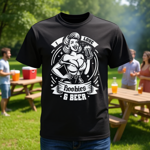 T-shirt con stampa divertente 'I Love Boobies And Beer' per adulti, unisex, a maniche corte, girocollo, serigrafata - Product Image 2