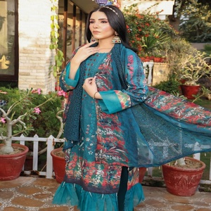 Costumes de pelouse musulmans décontractés de marque Haris 3 pièces pour femmes coutures personnalisées taille adulte vêtements indiens et pakistanais - Product Image 2