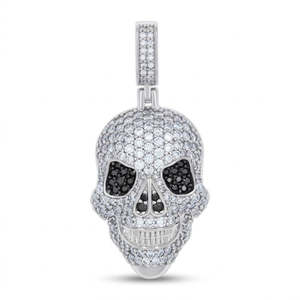 Pendentif Crâne et Squelette SHREYA DIAM en Moissanite Noire et Blanche, Argent Sterling 925, Coupe Ronde Brillante, Bijou Hip Hop pour Fête - Product Image 1
