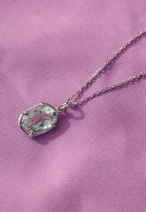 Green Amethyst Necklace Genuine Gemstone Pendant 925 Sterling Silver Elegant Jewelry Anniversary Gift For Her Minimalist Design - Product Image 3