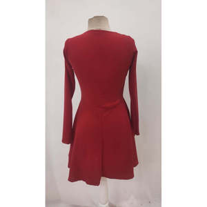 Women's Long-Sleeved Pearl Collar <b>Short</b> Imported Crepe <b>Dress</b>, 27726 - <b>Red</b> - Product Image 4