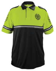 FIRST CLASS <b>SECURITY</b> <b>BADGE</b> and PATCH TWO TONE BIKE PATROL POLO SHIRT WITH ZIPPER POCKET and REFLECTIVE HASH STRIPES - Product Image 5