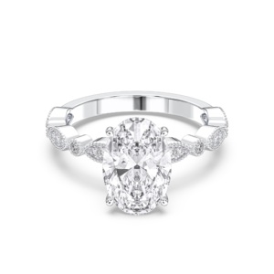 Anillo de compromiso de diamante de corte ovalado y redondo de 3,15 quilates de quilates/VS Lab Grown en plata 3.00CT Center for Her - Product Image 1