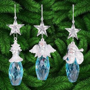 ของตกแต่งบ้านแบบแขวนสำหรับคริสต์มาสและปีใหม่ ขายส่ง ตุ๊กตาหิมะอะคริลิคใสสีทอง รูปนางฟ้า หัวซานต้า พร้อมดาวประดับ - Product Image 4