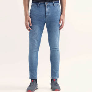 Pantalones vaqueros rectos ajustados de tiro medio para hombre, 100% algodón, cómodos, informales, ligeros, de tela de lona alta, teñidos lisos - Product Image 1