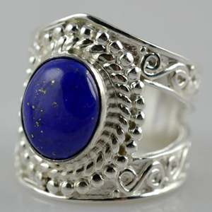 Handmade 925 Sterling Silver Boho <b>Ring</b> <b>Lapis</b> <b>Lazuli</b> Natural Blue Oval Gemstone Inlay Perfect September Birthstone September - Product Image 2