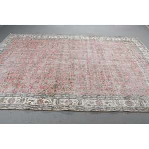 Alfombra de 6,5x10 pies, Alfombra Turca Vintage, Alfombra Ikat Roja y Gris - Product Image 2