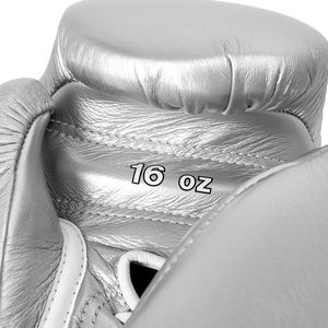 Professional Training Leather Boxing <b>Gloves</b> <b>Silver</b> Color Lace-up Design Made With Genuine Leather MMA Kickboxing Workout <b>Gloves</b> - Product Image 2