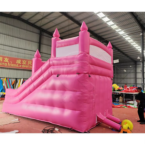 Kids Macaron Pink <b>Inflatable</b> Trampoline Jumping Castle Combo Heavy Duty PVC Outdoor Party Bouncer Slide Easy Installation - Product Image 2