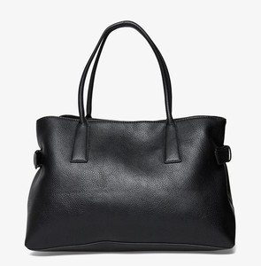 Black Leather Fashion Candy Tote Bag Women Large Work <b>Handbag</b> Two <b>Straps</b> Zipper Closure Soft Pebbled Satchel Gift - Product Image 1