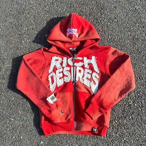 100% algodón Vintage Sun Faded Hoodie Custom Distressed Destroyed con bordado Logo Heavy French Terry Zip up para invierno - Product Image 6