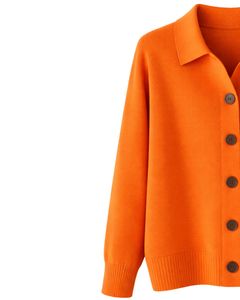 Women Orange Button Front Knit <b>Cardigan</b> Sweater Long Sleeve Soft Casual Winter Top <b>With</b> Polo Collar For Ladies Fashion Wear - Product Image 3