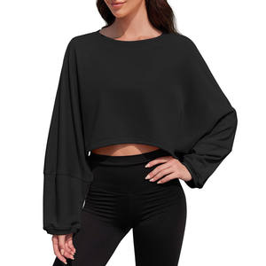 Drop Shoulder Oversized Crop Top Sudadera con capucha 100% algodón Crop Top Gym Hoodies Sudadera de mujer - Product Image 4