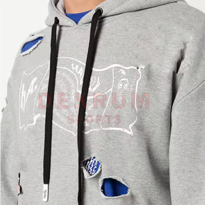 Moda Traje de moda Nuevo diseño de manga larga Hombres Sudadera con capucha desgastada Slim Fit Color liso Hombres Sudadera con capucha desgastada - Product Image 2