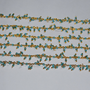 Blue topaz hydro Bead gold plated wire wrapped Cluster <b>Rosary</b> Beaded Chain Jewelry Bracelet. necklace Making chain beads chain - Product Image 3