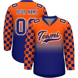 Dernier style de maillot de hockey sur glace pour hommes col V sublimation brodé manches longues personnalisé pour hommes - Product Image 1