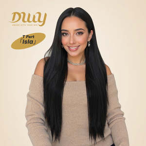 DWY 30-Inch Synthetic <b>Wig</b> with Transparent Lace Front Silk Straight Natural Design and Middle Parting T-Part Natural Color - Product Image 1