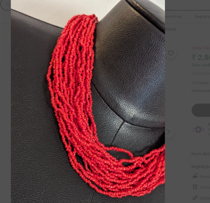 สร้อยคอประดับลูกปัดหลายเส้นสไตล์วินเทจสุดฮิต สีแดงส้ม พร้อมผ้าพันคอประดับลูกปัดแบบพู่ห้อย - Product Image 2