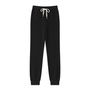 Casual Wear Ribbed Knit Jogger Pants Wholesale Elastic Waist Drawstring Breathable Stretch <b>Fabric</b> Women's Pants Winter Windproof - Product Image 1