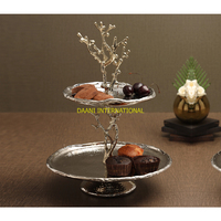 Support de gâteau de dessert de branche d'arbre d'or de luxe à 3 niveaux avec des accents de feuille d'argent plateau de service décoratif d'anniversaire pour la fête de gâteaux