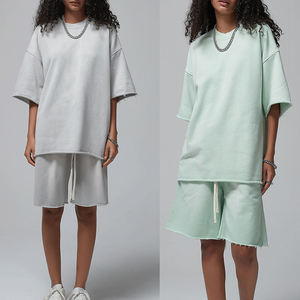 Newest Men's Plus Size T-shirts Shorts <b>Sets</b> Sweat Gym Plain Oversize Shorts and Shirt <b>Set</b> for Men - Product Image 5