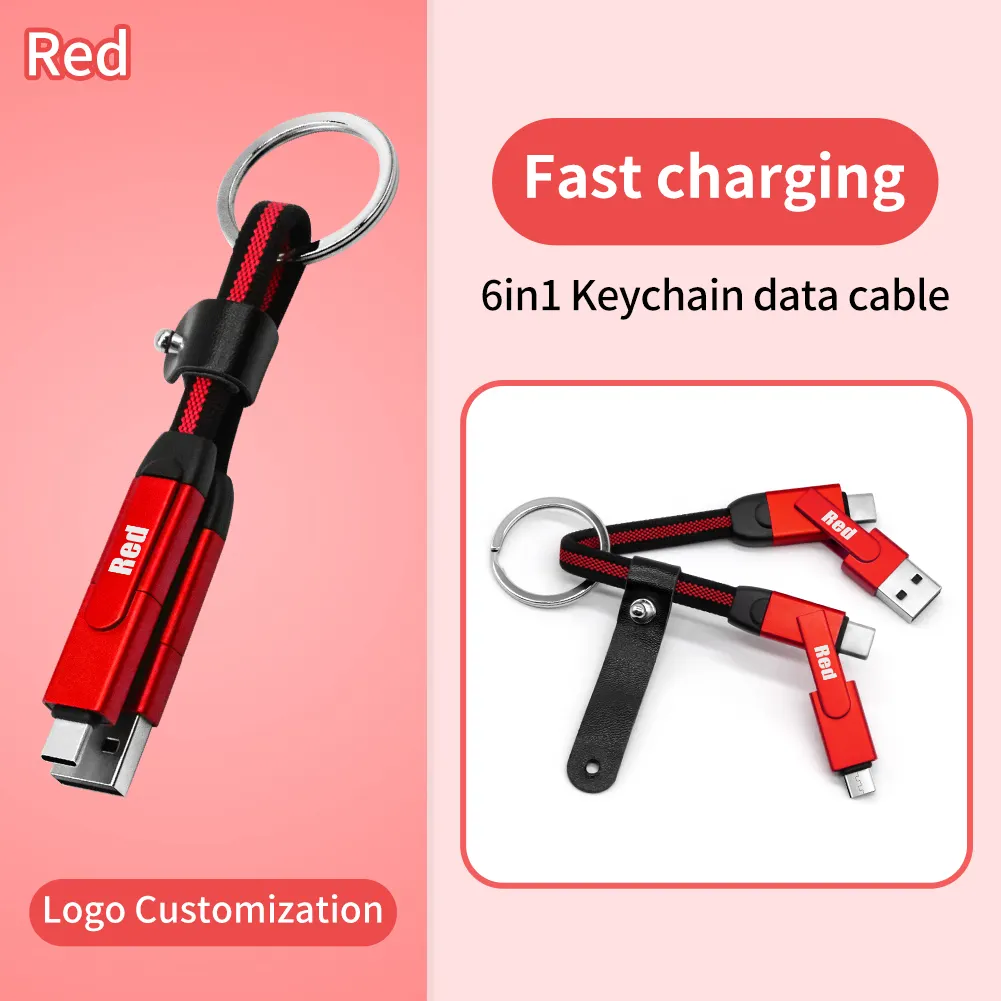 도매 사용자 정의 4in1 키 체인 충전기 휴대용 USB 케이블 OTG ALL IN ONE USB 충전 코드와 6 In 1 충전 케이블