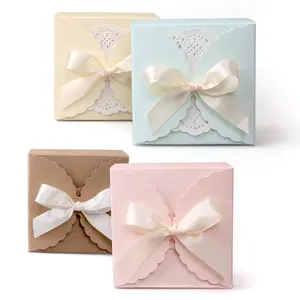 Solid Kraft Paper Candy Box Wedding Favor Gift Handmade Square Simple Baked Candy Folding