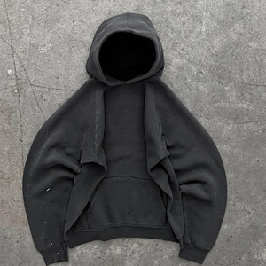 Personnalisé haut vintage français éponge surdimensionné 100% coton sweat à capuche lourd hommes soleil délavé blanc acide lavé à capuche en détresse - Product Image 2