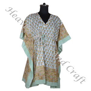 Robe caftan courte en coton imprimé main de qualité exportée pour les femmes robe de plage disponible au prix de gros depuis l'Inde OEM - Product Image 2