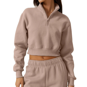 Sudadera corta con media cremallera para mujer con logotipo personalizado Sudadera con capucha informal Sudadera corta con capucha de alta calidad 2026 - Product Image 5