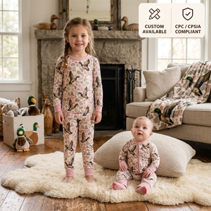 Conjunto de Pijama de Manga Larga con Cremallera y Estampado de Camuflaje de Pato para Niñas OEM/ODM, Ropa de Dormir para Niños, Spandex/Poliéster, Otoño Invierno - Product Image 1