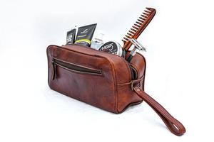 Neceser de cuero genuino marrón vintage, neceser de viaje Dopp para hombre, neceser de afeitado con correa para la muñeca, organizador con cremallera - Product Image 2