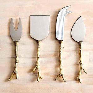 Ensemble de service de gâteau en acier inoxydable, poignée de brindille en miroir doré, placage d'argent avec un Look Simple, outils de service pour mariage - Product Image 1