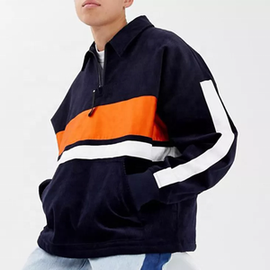 Personnalisé hiver 100% coton hoodies hommes ras du cou patchwork demi zip pull sweat - Product Image 3