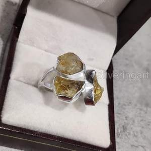 Bague pour femme en argent sterling 925, pierre précieuse citrine naturelle, pierre de naissance de novembre, triple pierre, bijoux faits à la main pour Noël - Product Image 3