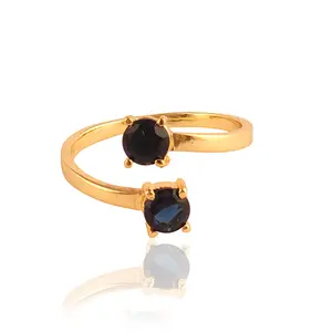 Fine jewelry tiny round iolite quartz gold plated double stone adjustable ring wholesale price prong setting open geometric ring