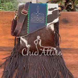 Western Style Boot Stich New Designer Fringe Bag Hair on Hide Fur Leather Handbag Sling Bag Bohemian Women's Multi Uses Handbags - Product Image 1