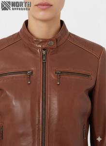 Chaqueta de cuero para mujer de tela suave de alta calidad hecha a medida, chaqueta de cuero transpirable para mujer al por mayor de fábrica, chaqueta de cuero personalizada - Product Image 6