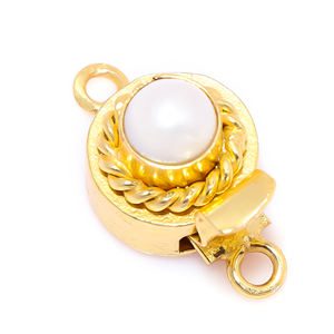 Fermoir en plaqué or 18 carats 21x12mm B622 perle pierre précieuse forme ronde fabrication de bijoux fermoir 1 brin 2 brins et 3 brins - Product Image 1