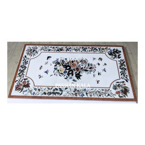 Mesa de comedor de forma Rectangular con incrustaciones de mármol blanco de nuevo diseño de bajo precio para fines decorativos para el hogar y el Hotel - Product Image 1