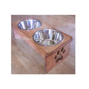 Stainless Steel <b>Dog</b> Feeding Bowls With Wooden And Iron Stand Customized Size And Shape Double <b>Dog</b> Bowls - Product Image 3