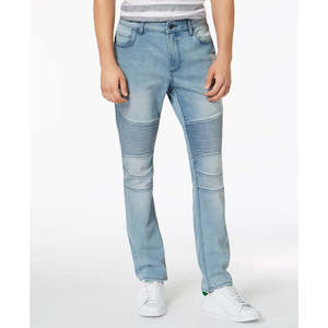 กางเกงยีนส์ทรงสลิมฟิตผ้ายืดแบบขาดๆ สไตล์โมโต สำหรับผู้ชาย ยี่ห้ออเมริกันแร็ก ระบายอากาศได้ดี สีน้ำเงิน ไซส์ 38X32 ผลิตด้วยเทคนิคการถักทอ - Product Image 1