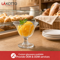 Bol cannelé en verre transparent de qualité alimentaire LAKOTTO 260 ml avec pied, idéal pour le service de desserts en café, fabricant de verrerie, logo personnalisé