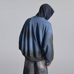 เสื้อฮู้ดผ้าคอตตอนขนแกะมีฮู้ดสำหรับทุกเพศ, เสื้อสวมหัวระบายอากาศได้ดีไซส์ใหญ่เสื้อผ้าแนวสตรีทอปปักลายกรดวินเทจ - Product Image 3