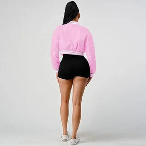 Chaqueta Universitaria Corta de Primera Calidad para Mujer de Talla Grande, Diseño Universitario Transpirable de Algodón, Cuello Alto, Mangas Largas - Product Image 5