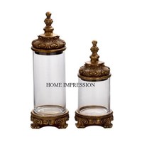 Miroir en verre transparent de haute qualité fabriqué avec un couvercle de designer antique coulé en aluminium Ensemble de 3 fournitures de pots en étain de cuisine