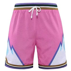 Custom <b>Pink</b> Graphic Basketball <b>Shorts</b> Mesh Fabric Streetwear Sports <b>Shorts</b> with Drawstring Elastic Waist Mountain Design - Product Image 1