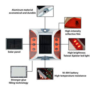 Aluminio 20 toneladas impermeable capacidad de carga alimentada luz intermitente marcador permanente <span class=keywords><strong>Reflector</strong></span> Led amarillo ojo de gato Solar <span class=keywords><strong>Road</strong></span> Stud - Product Image 2